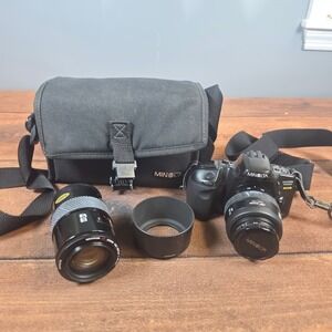 Minolta Maxxum 450si DATE 35mm SLR Film Camera Kit 35-70mm 100-200mm Black Good